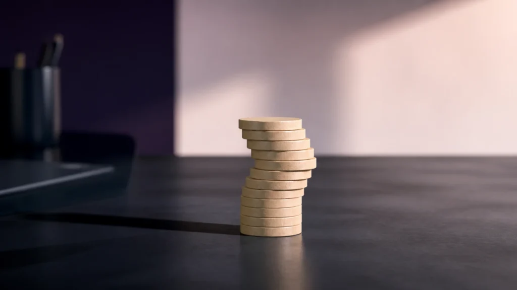 Colonne de jetons dont les éléments supérieurs sont décalés en spirale