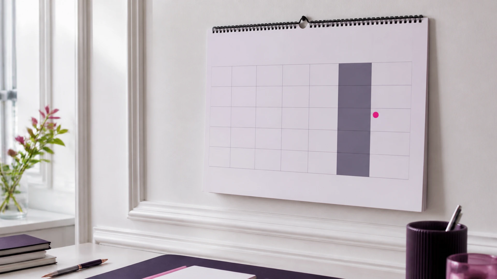 Calendrier vierge où un bloc de cases assombries précède une case marquée