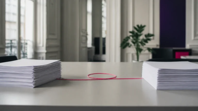 Deux piles de justificatifs reliées par un cordon formant une boucle