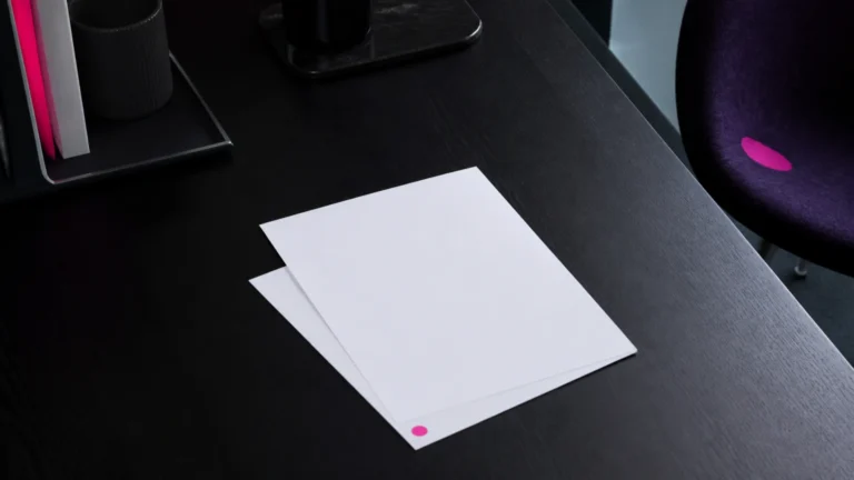 Deux feuilles vierges légèrement décalées, la seconde marquée d'une pastille de couleur