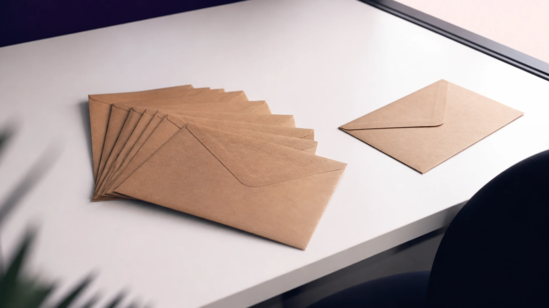 Enveloppes fermées disposées en éventail, l’une restée à l’écart du groupe