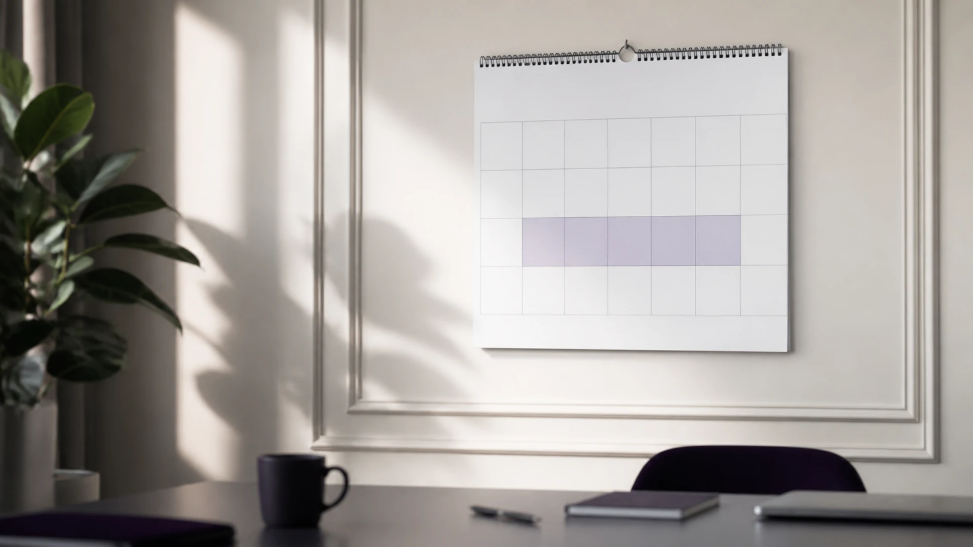 Grille de calendrier vierge dont un bloc de cases est assombri, illustrant un délai de carence