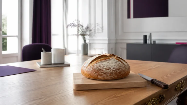 Miche de pain entière et couteau posés sur une planche, évoquant un partage à venir