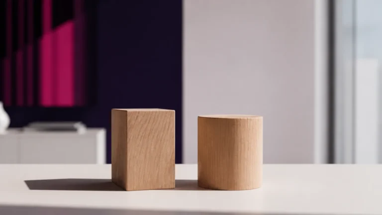 Deux blocs de bois de formes différentes posés côte à côte avec leurs ombres distinctes
