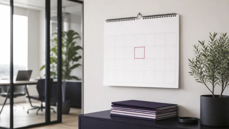 Calendrier vierge dont une case médiane est entourée, au-dessus de dossiers fermés